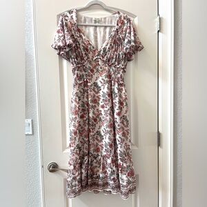 Max Studio V Neck Flutter Sleeve Floral Cottagecore midi dress. Feminine. EUC. L